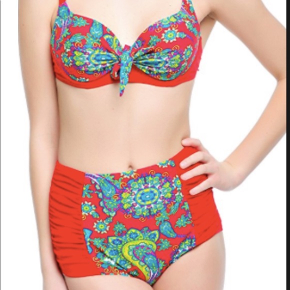 Other - Sexy red floral high waisted bikini Style swimsuit